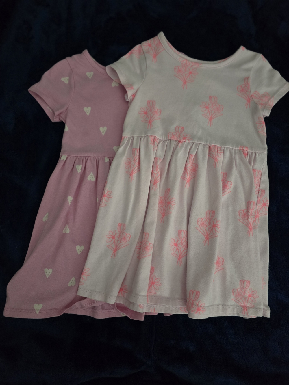 Cat & Jack Girls Pink Floral and Heart Short Sleeve Dress Duo